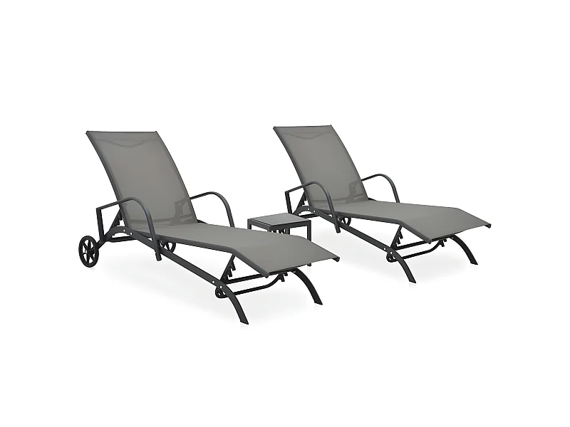 Bains de soleils 2 pcs avec table Textilène et acier SEF94263