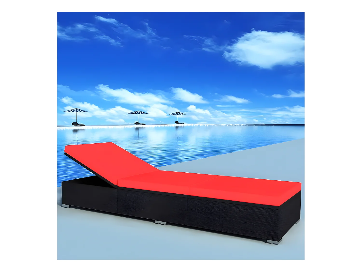 Bain de soleil avec coussin Résine tressée Noir SEF94544