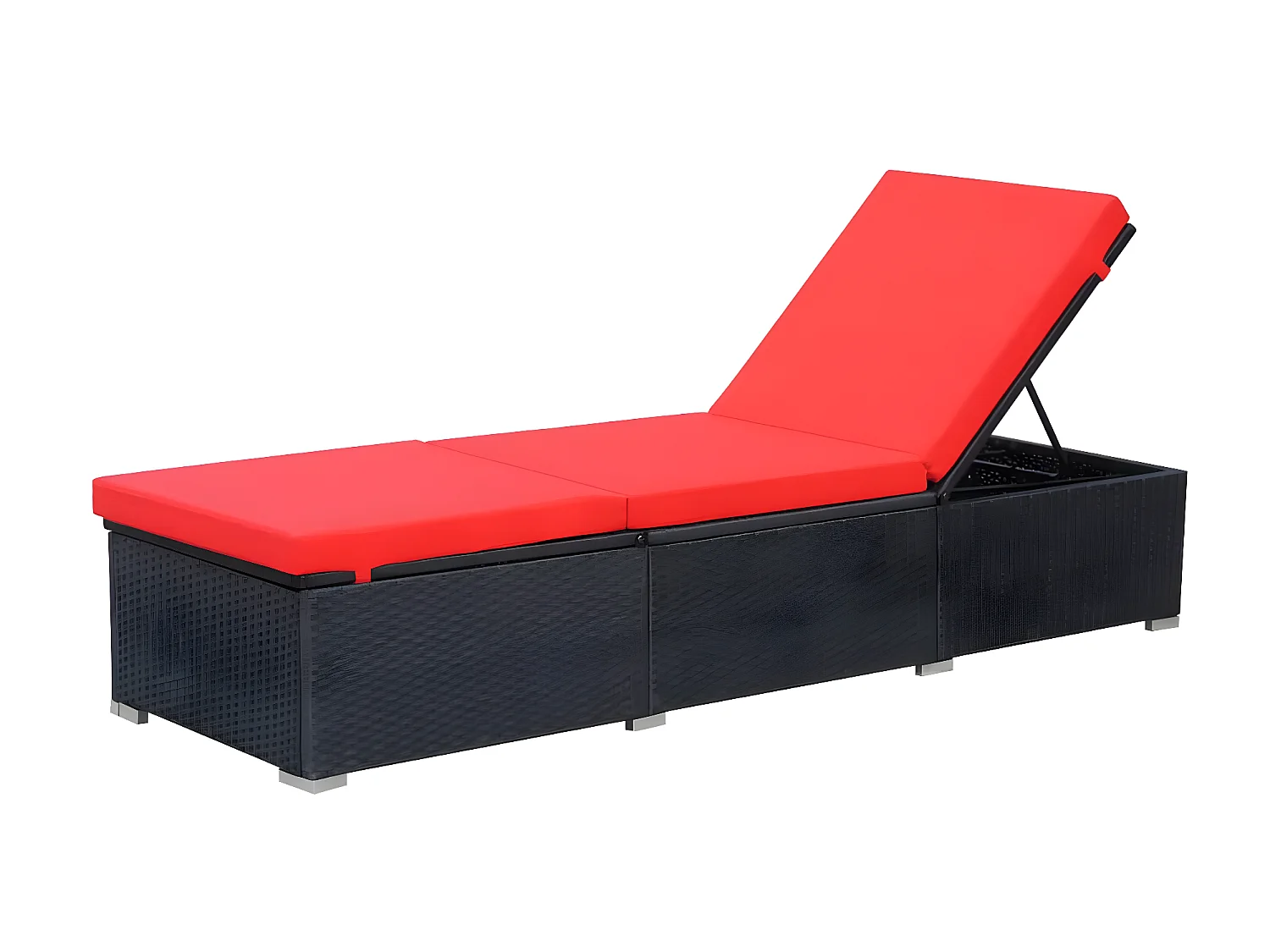 Ligbed met kussen poly rattan zwart NL453934