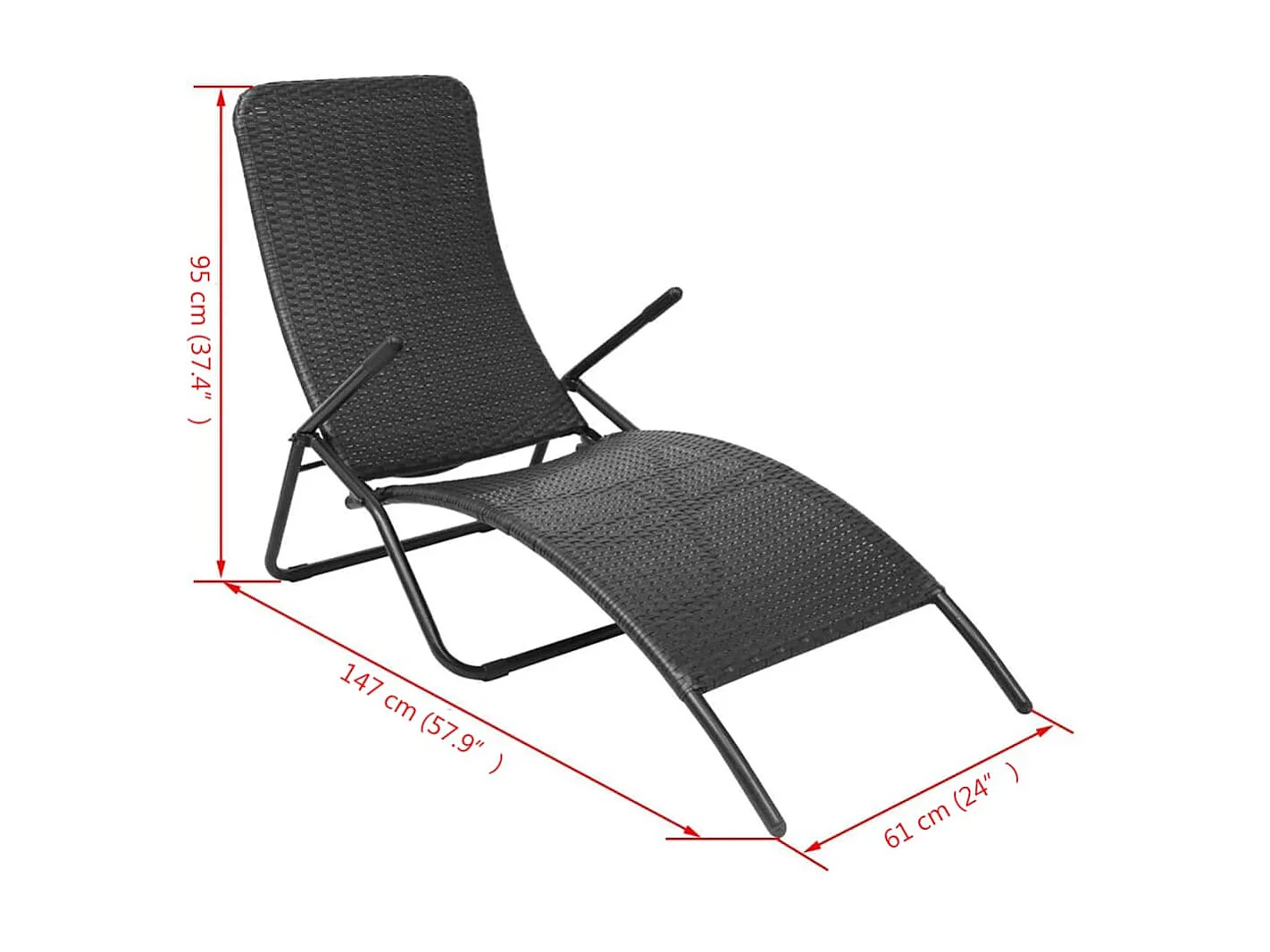 Tumbona plegable de ratán sintético negra ES674978