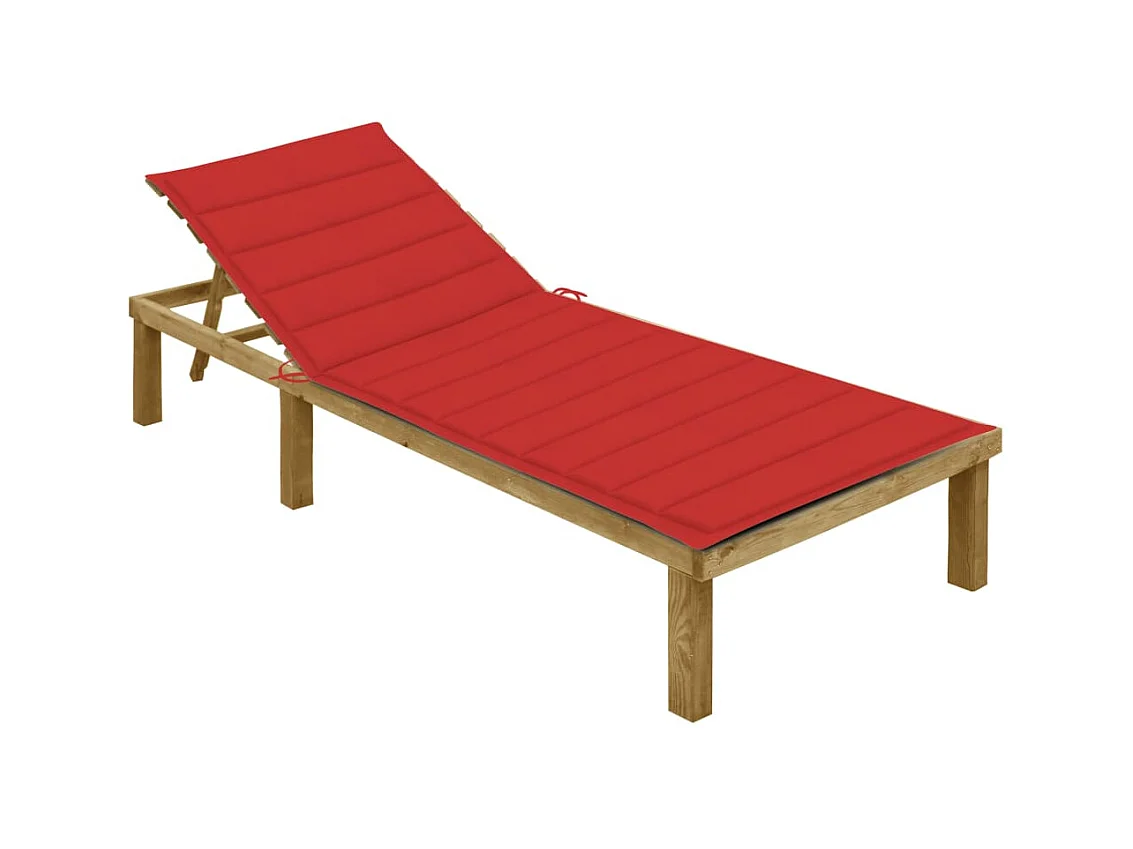 Bain de soleil avec coussin rouge Bois de pin imprégné SEF10929