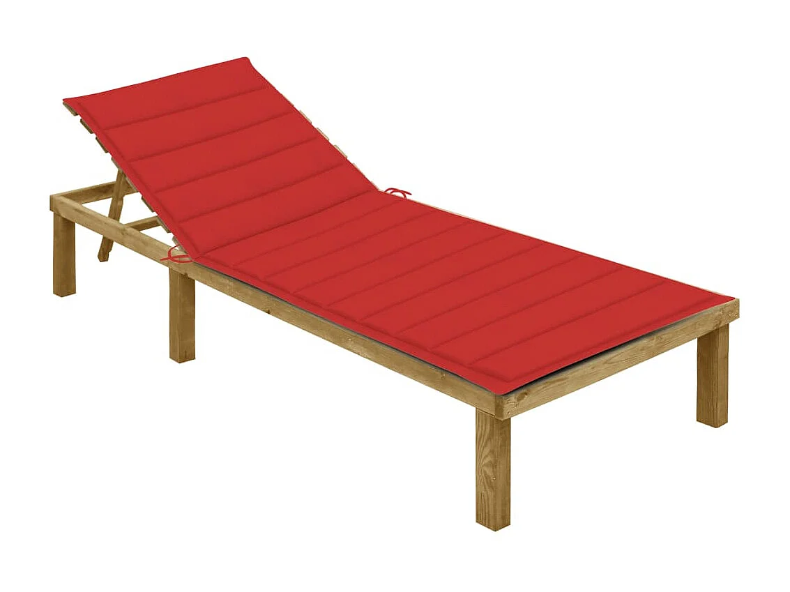 Bain de soleil avec coussin rouge Bois de pin imprégné SEF10929