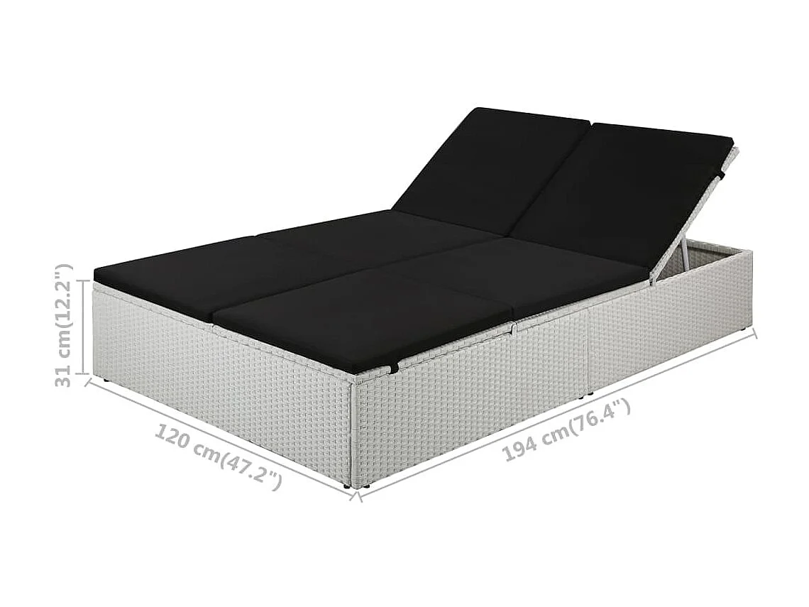 Bain de soleil avec coussin Résine tressée Noir SEF49668