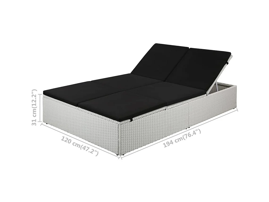 Bain de soleil avec coussin Résine tressée Noir SEF49668