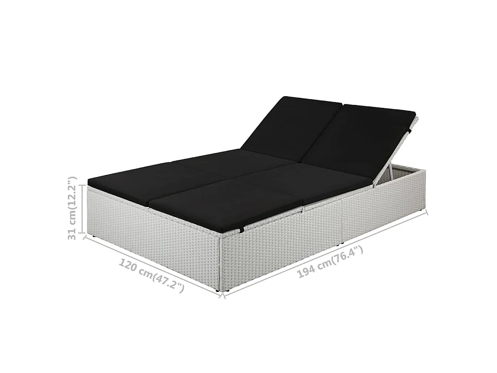 Bain de soleil avec coussin Résine tressée Noir SEF49668