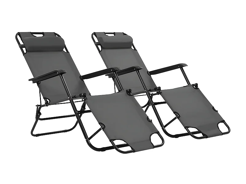 Bains de soleils pliables 2 pcs avec repose-pied Acier Gris SEF86873