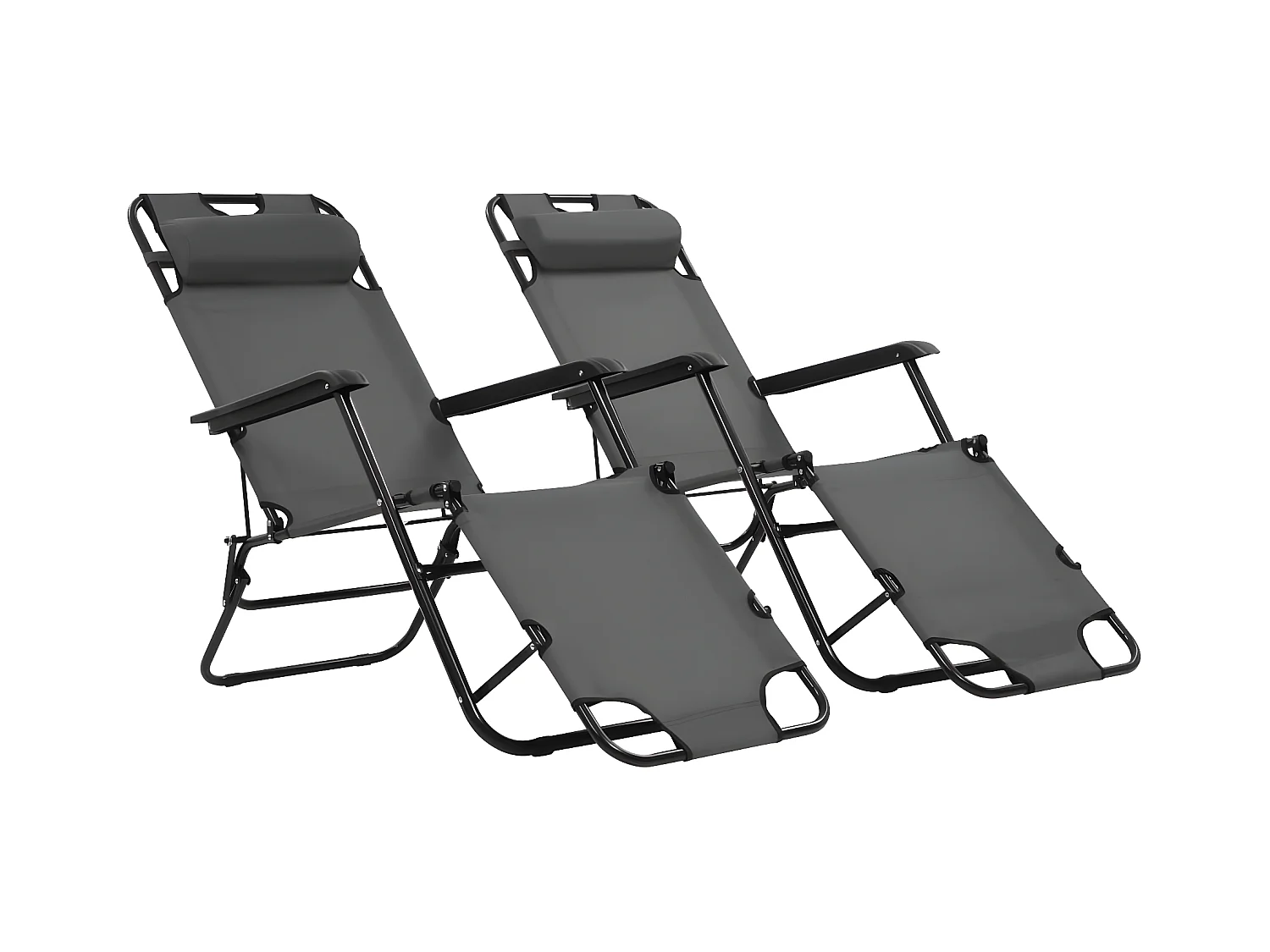 Bains de soleils pliables 2 pcs avec repose-pied Acier Gris SEF86873
