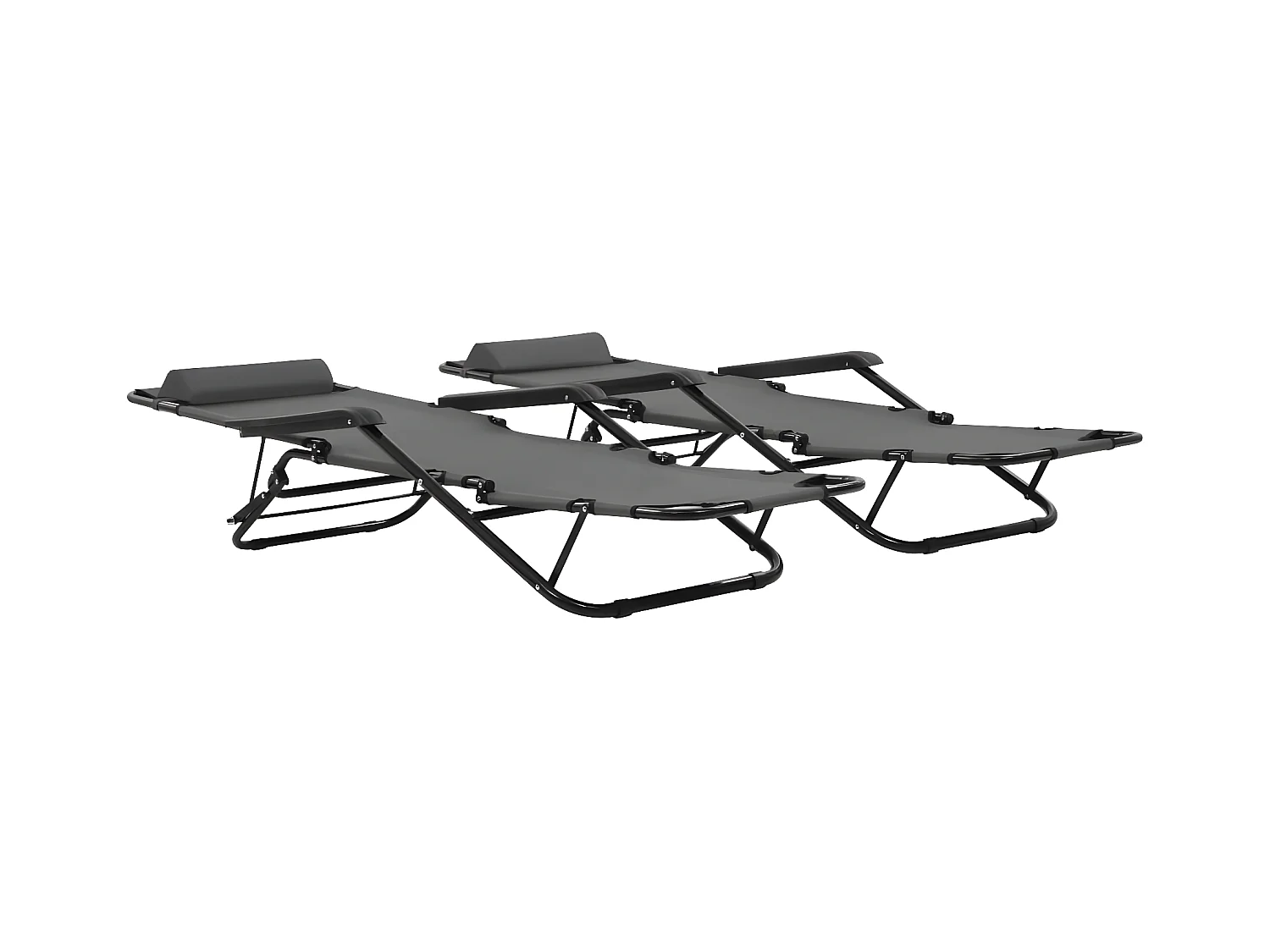 Bains de soleils pliables 2 pcs avec repose-pied Acier Gris SEF86873