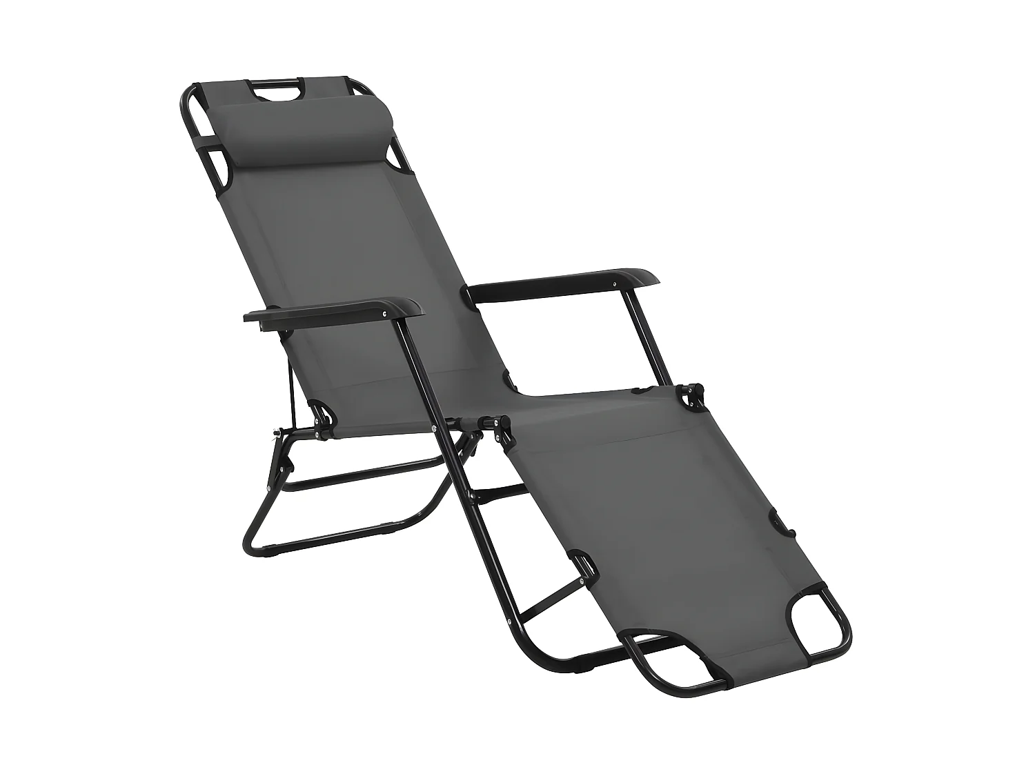 Bains de soleils pliables 2 pcs avec repose-pied Acier Gris SEF86873