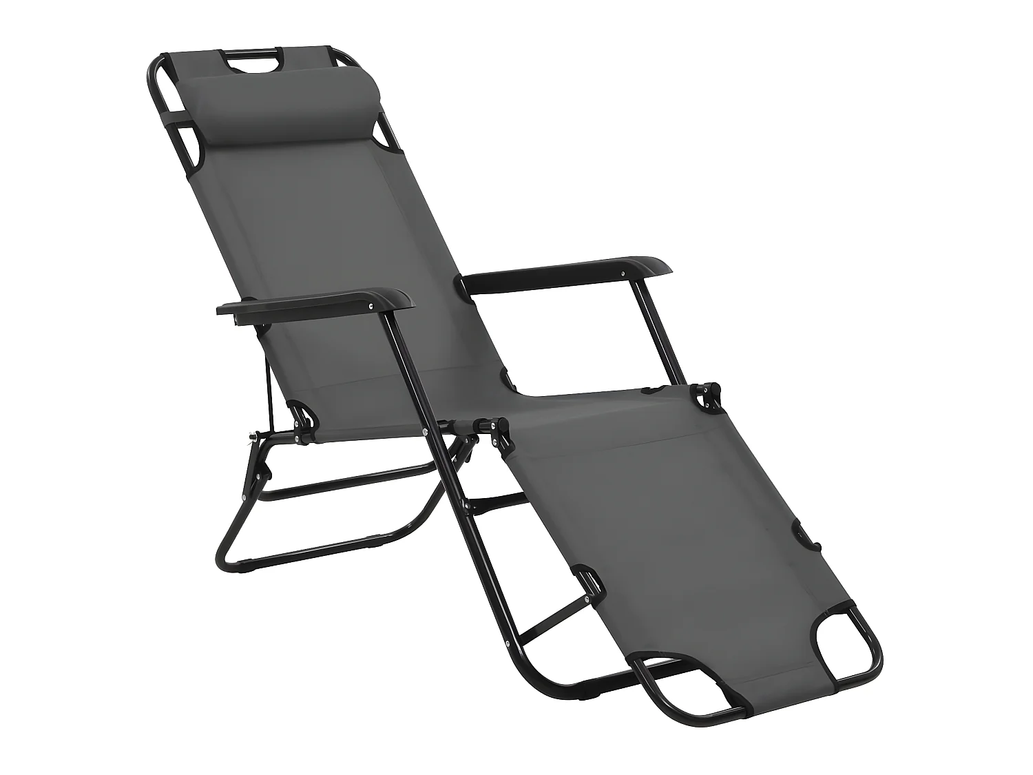 Bains de soleils pliables 2 pcs avec repose-pied Acier Gris SEF86873