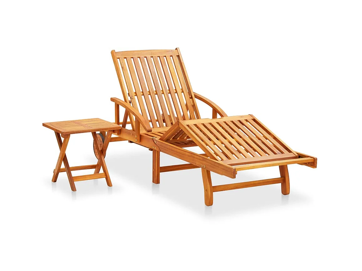 Bain de soleil de jardin avec table et coussin Bois d'acacia SEF71373