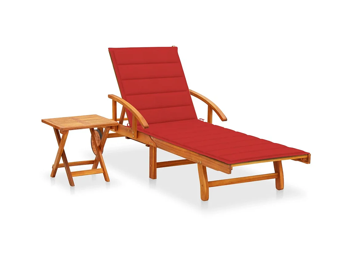 Bain de soleil de jardin avec table et coussin Bois d'acacia SEF71373