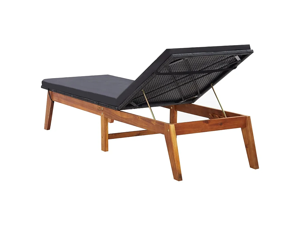 Bain de soleil et coussin Résine tressée et bois d'acacia massif SEF39268