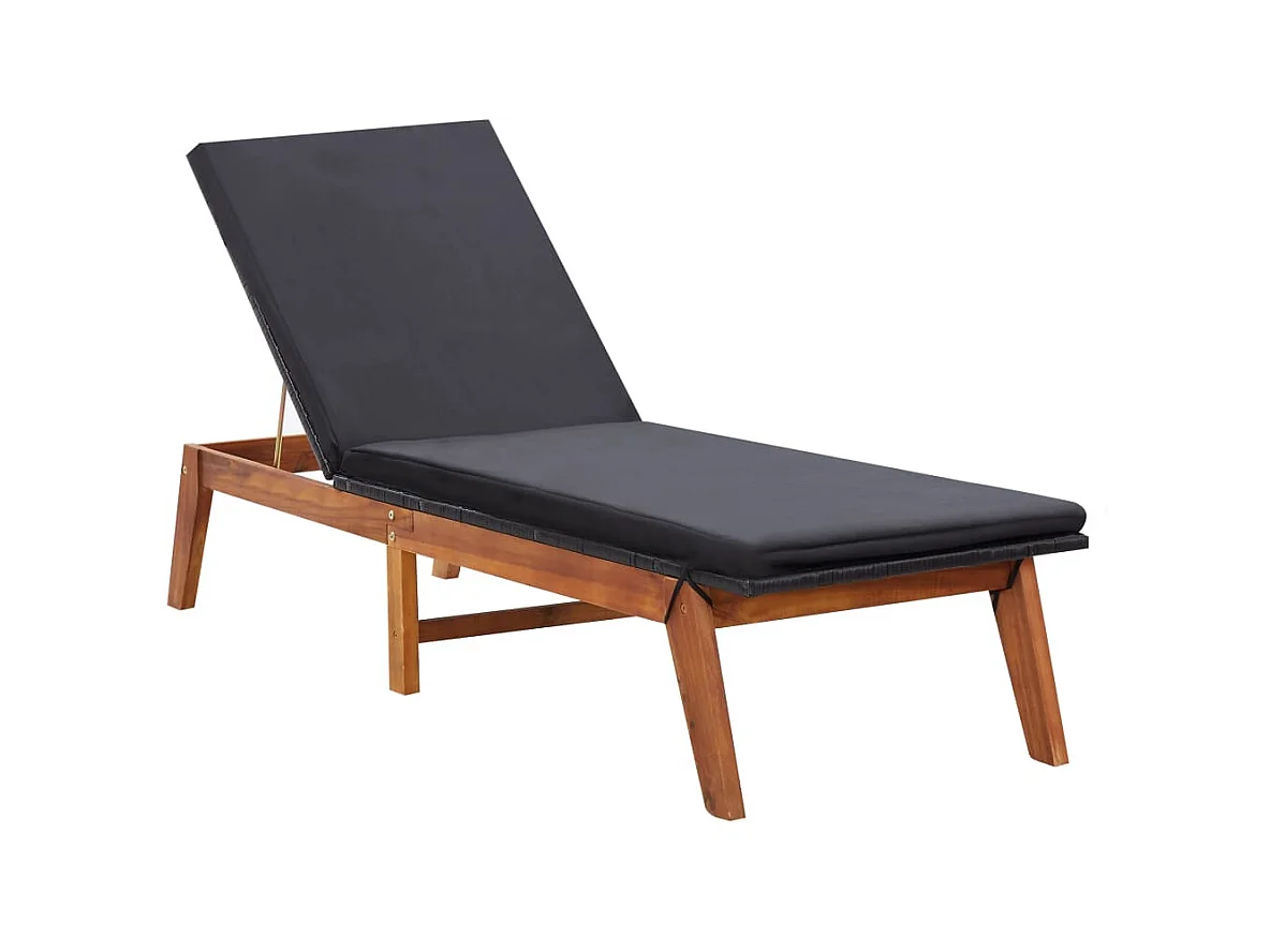 Bain de soleil et coussin Résine tressée et bois d'acacia massif SEF39268