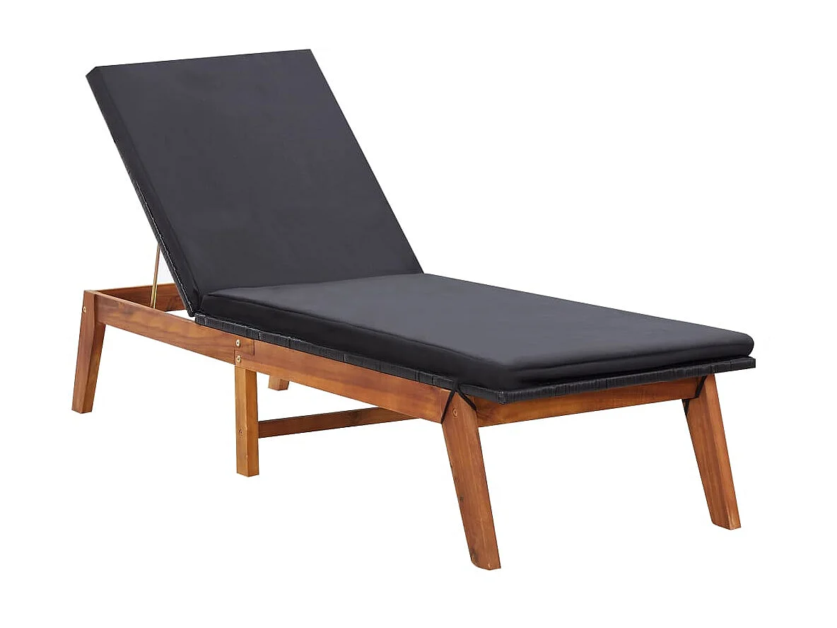 Bain de soleil et coussin Résine tressée et bois d'acacia massif SEF39268