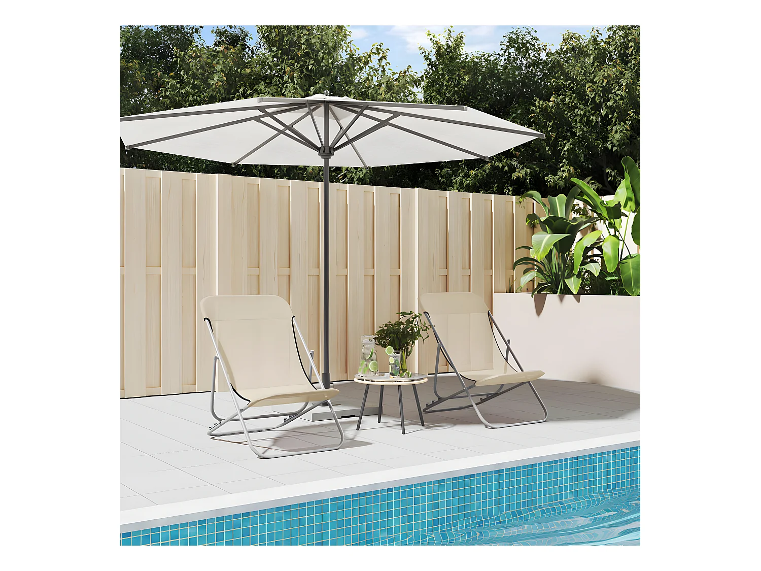 Strandstoelen 2 st textileen en gepoedercoat staal crèmekleurig NL268459