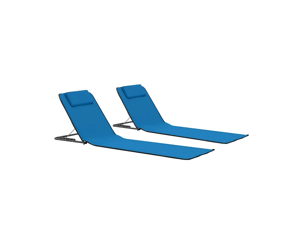 Bains de soleil pliables 2 pcs Acier et tissu Bleu PEWV10452