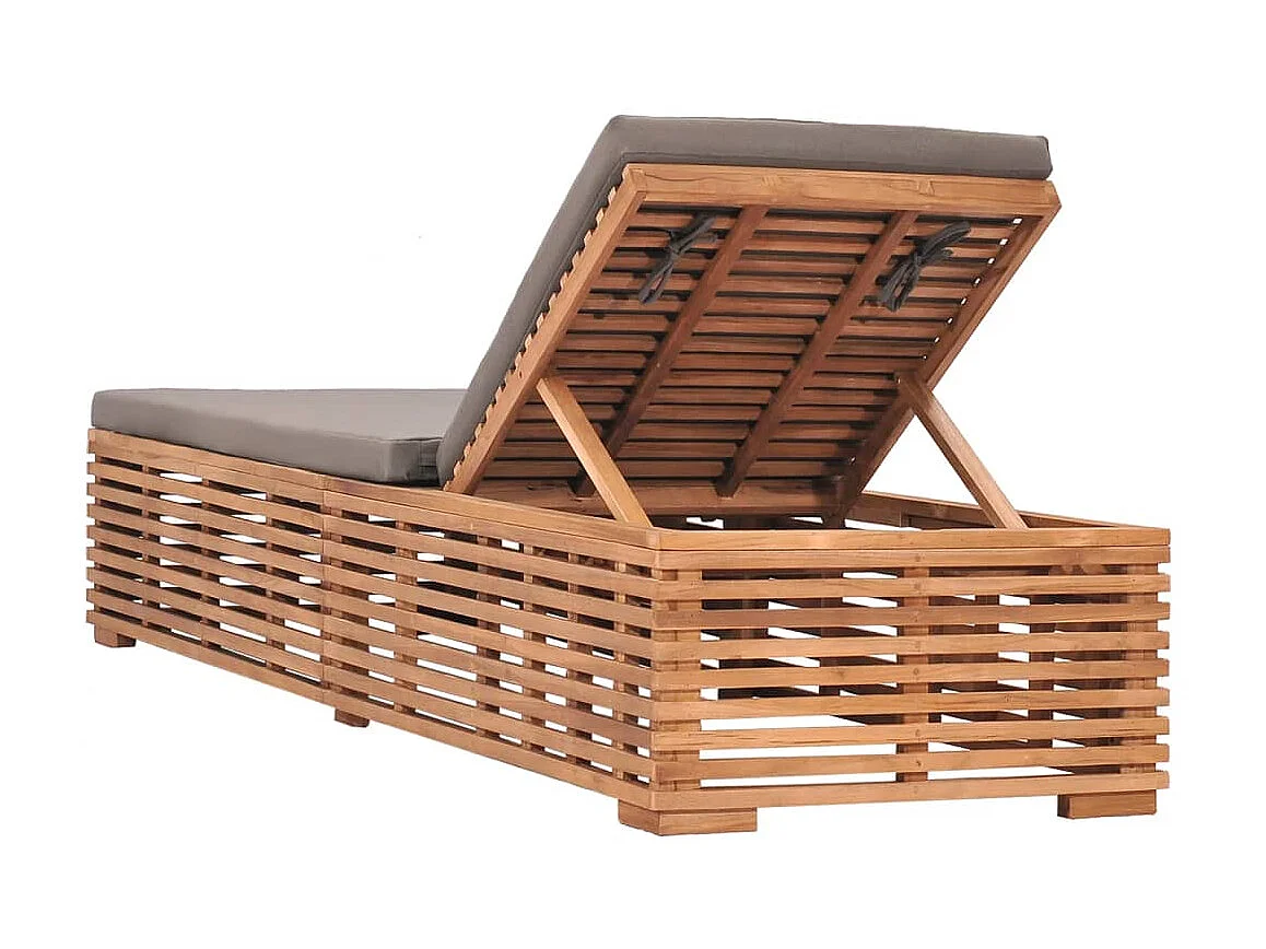 Bain de soleil avec coussin gris foncé Bois de teck solide SEF21249