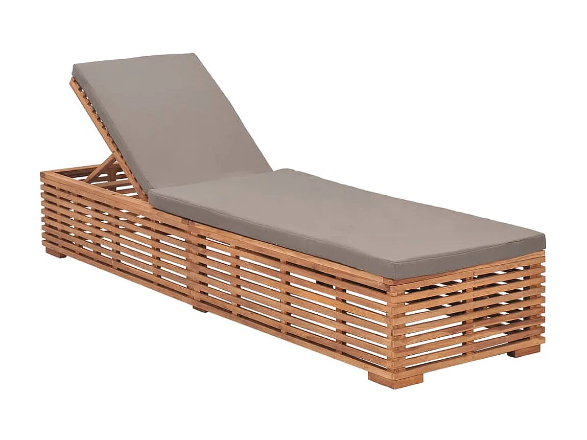 Bain de soleil avec coussin gris foncé Bois de teck solide SEF21249