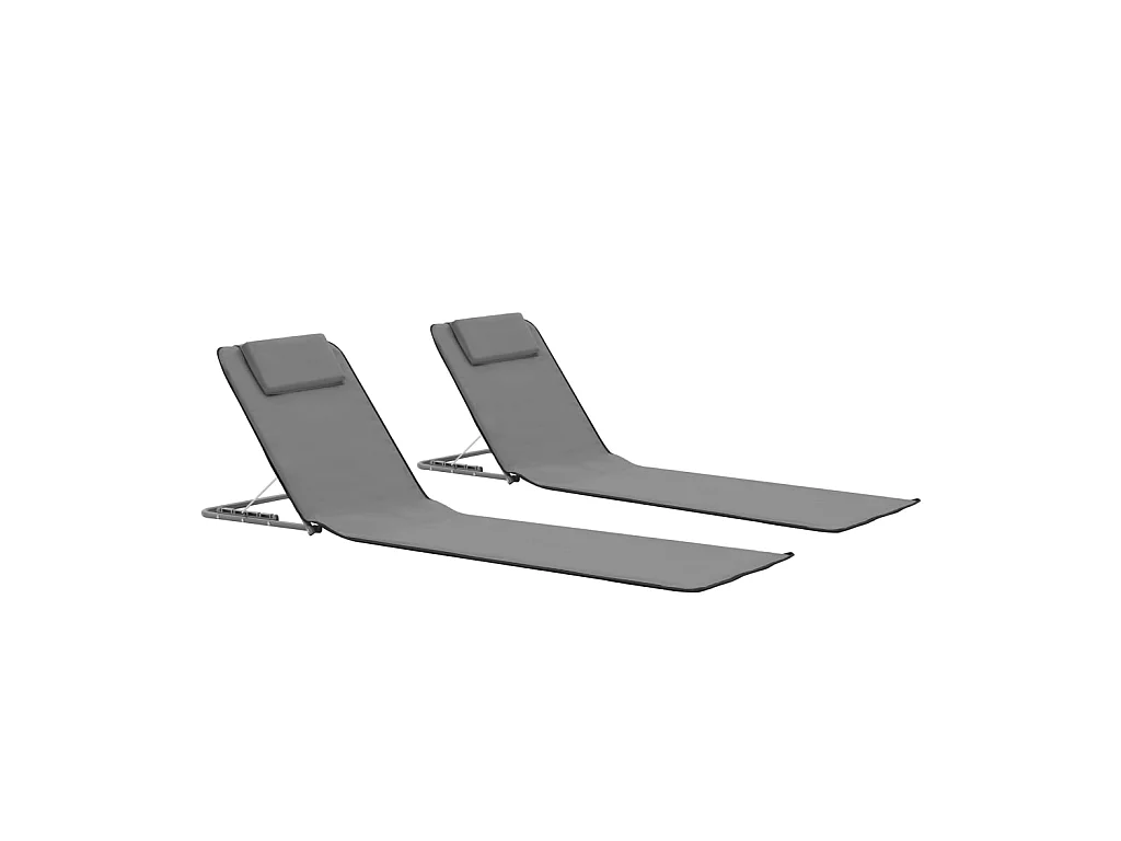 Bains de soleil pliables 2 pcs Acier et tissu Gris PEWV45865