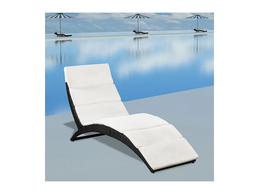 Bain de soleil pliable avec coussin Résine tressée Noir SEF95085