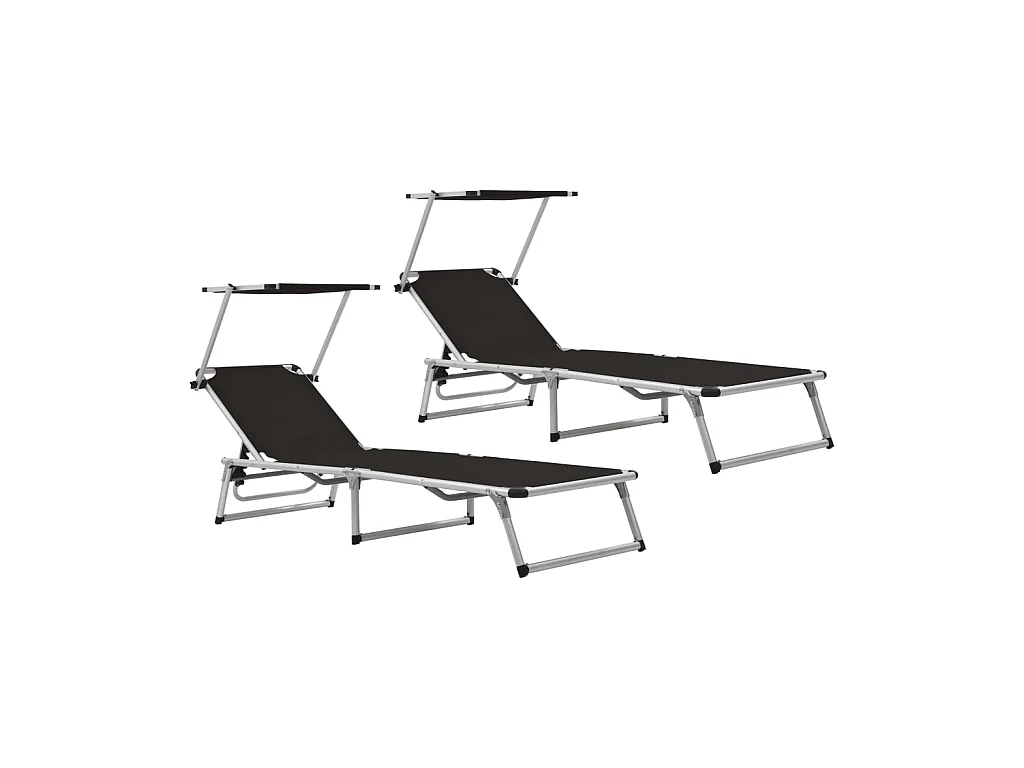 Bains de soleils pliables et toit 2 pcs Aluminium textilène Noir SEF34462