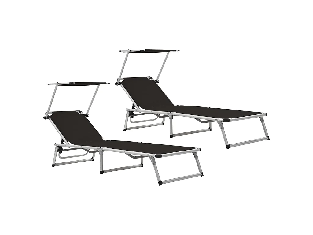 Tumbonas plegables con toldo 2 uds aluminio y textilene negro ES26656