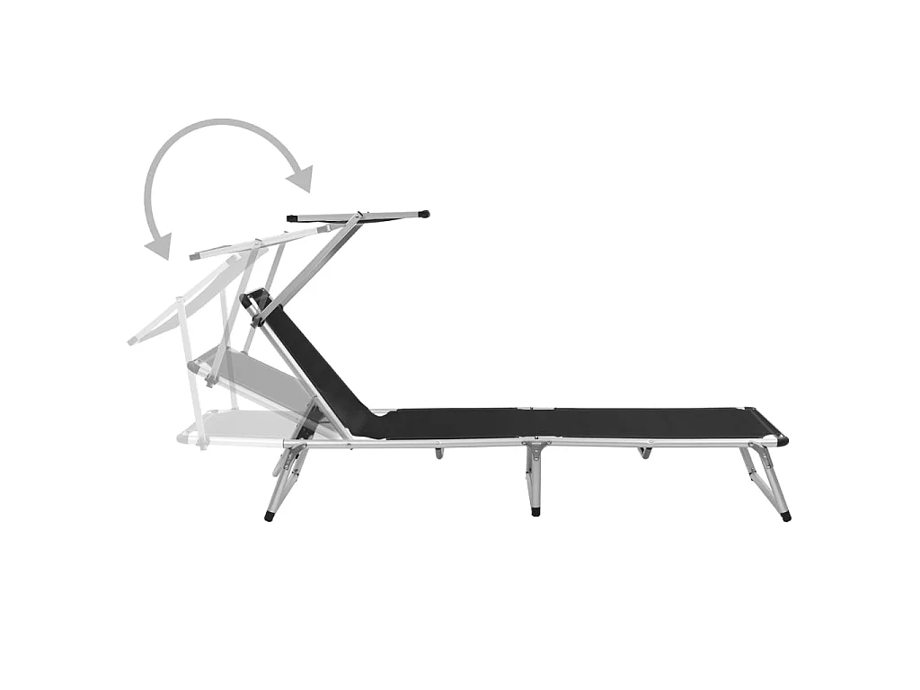 Tumbonas plegables con toldo 2 uds aluminio y textilene negro ES26656