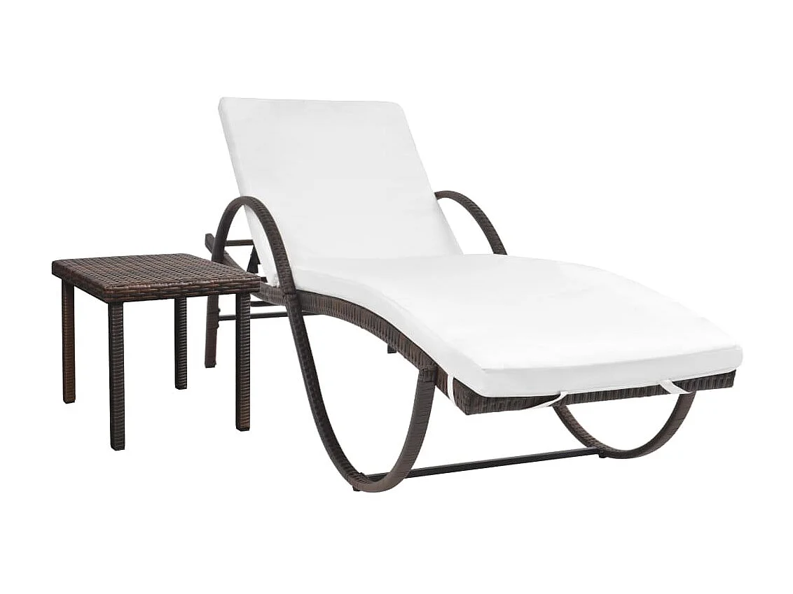 Bain de soleil avec coussin et table Résine tressée Marron SEF50057