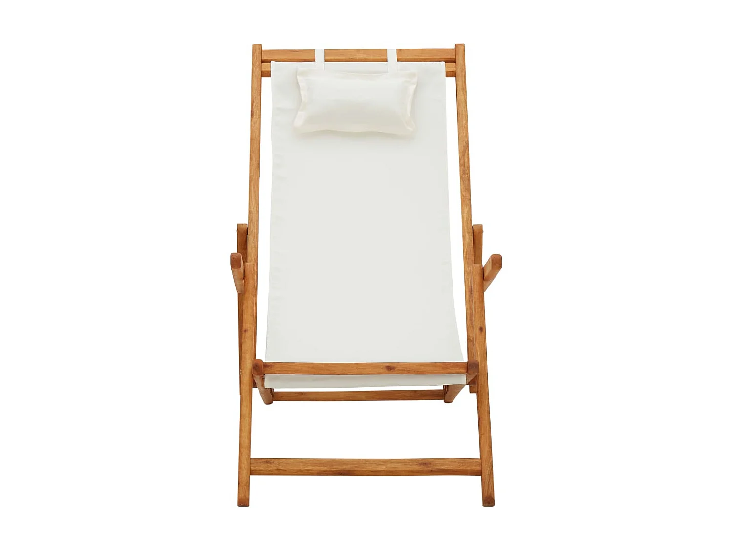 Bain de soleil pliable de plage Bois d'eucalyptus solide et tissu Crème SEF94850