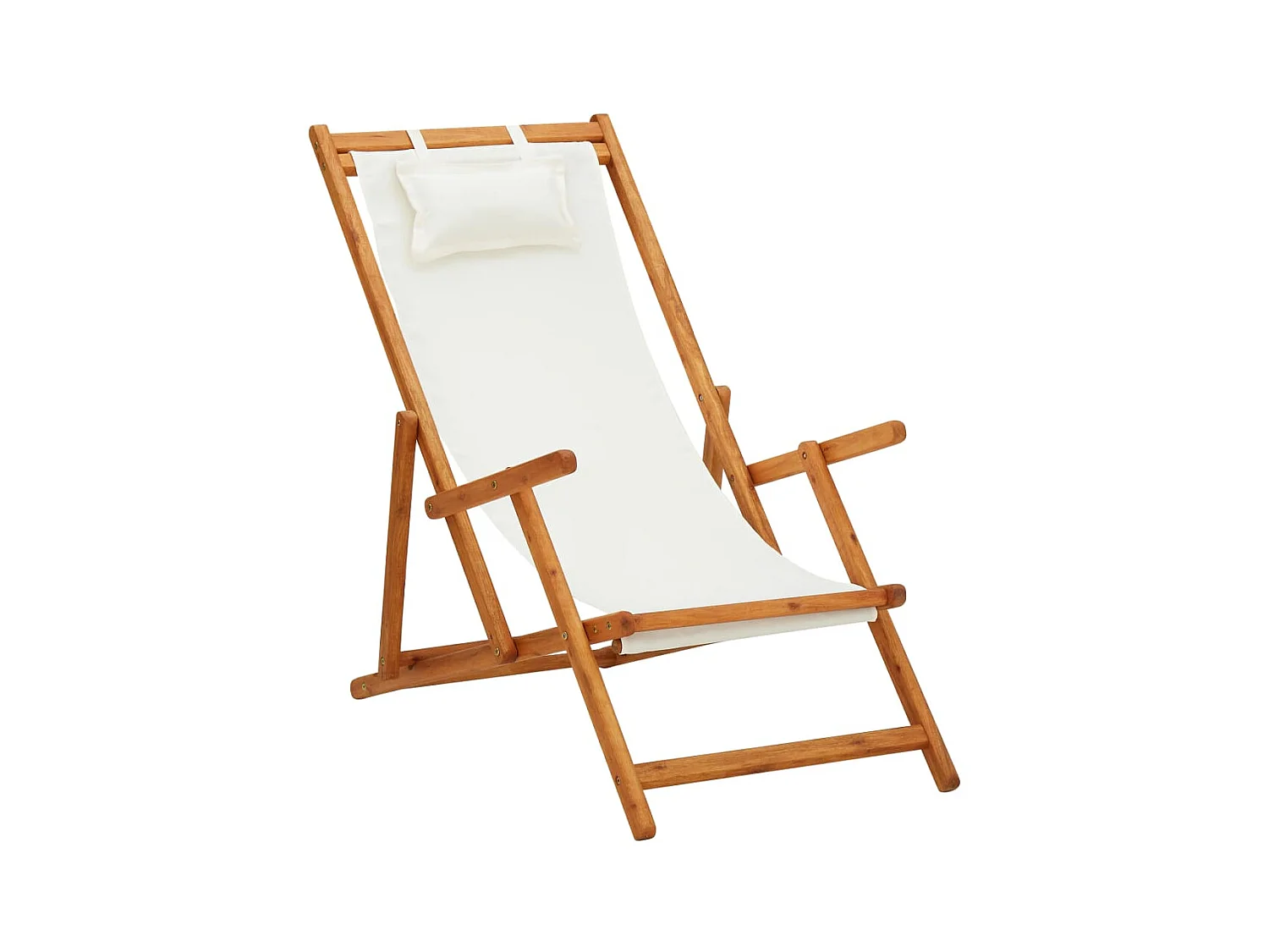 Bain de soleil pliable de plage Bois d'eucalyptus solide et tissu Crème SEF94850