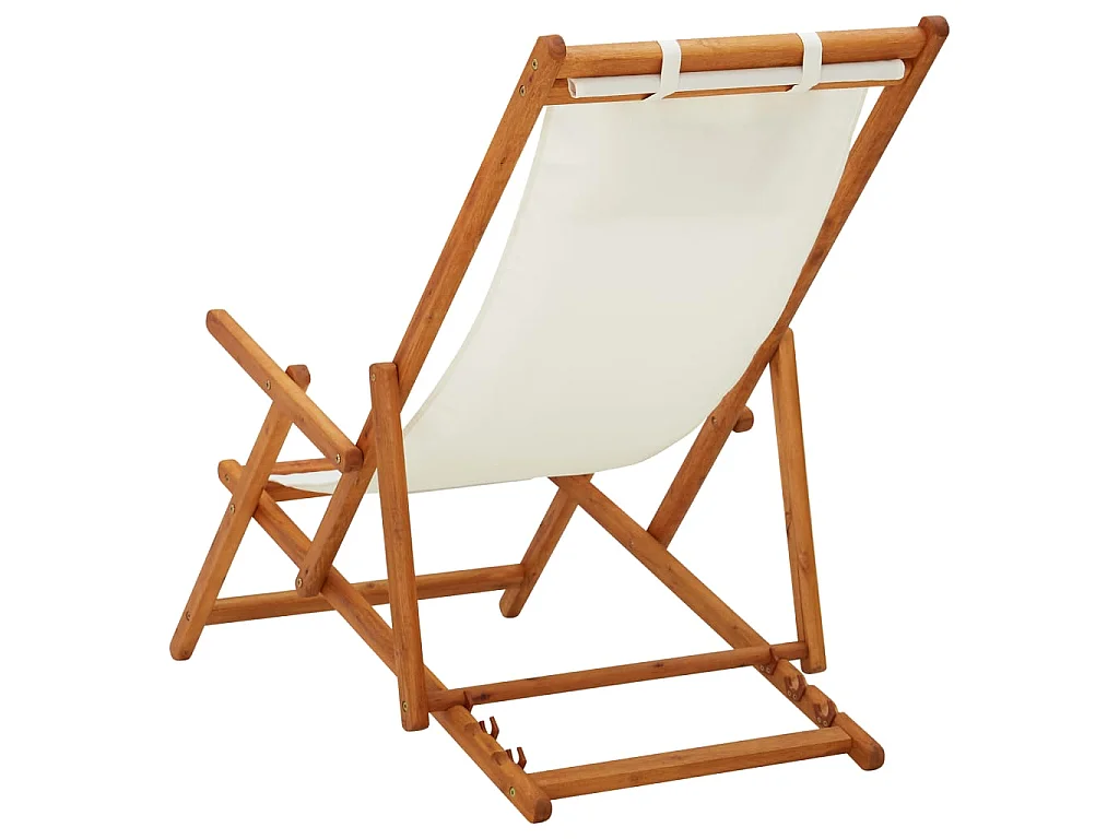 Bain de soleil pliable de plage Bois d'eucalyptus solide et tissu Crème SEF94850