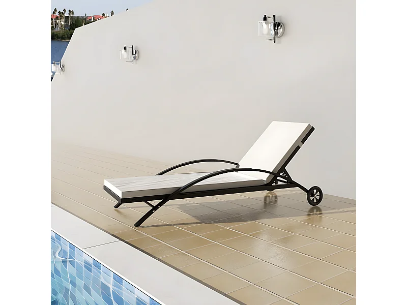 Bain de soleil avec coussin et roues Résine tressée Noir SEF58358