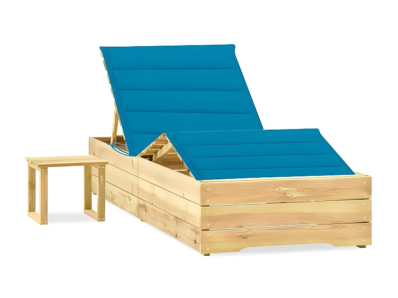 Bain de soleil de jardin avec table et coussin Pin imprégné SEF47114