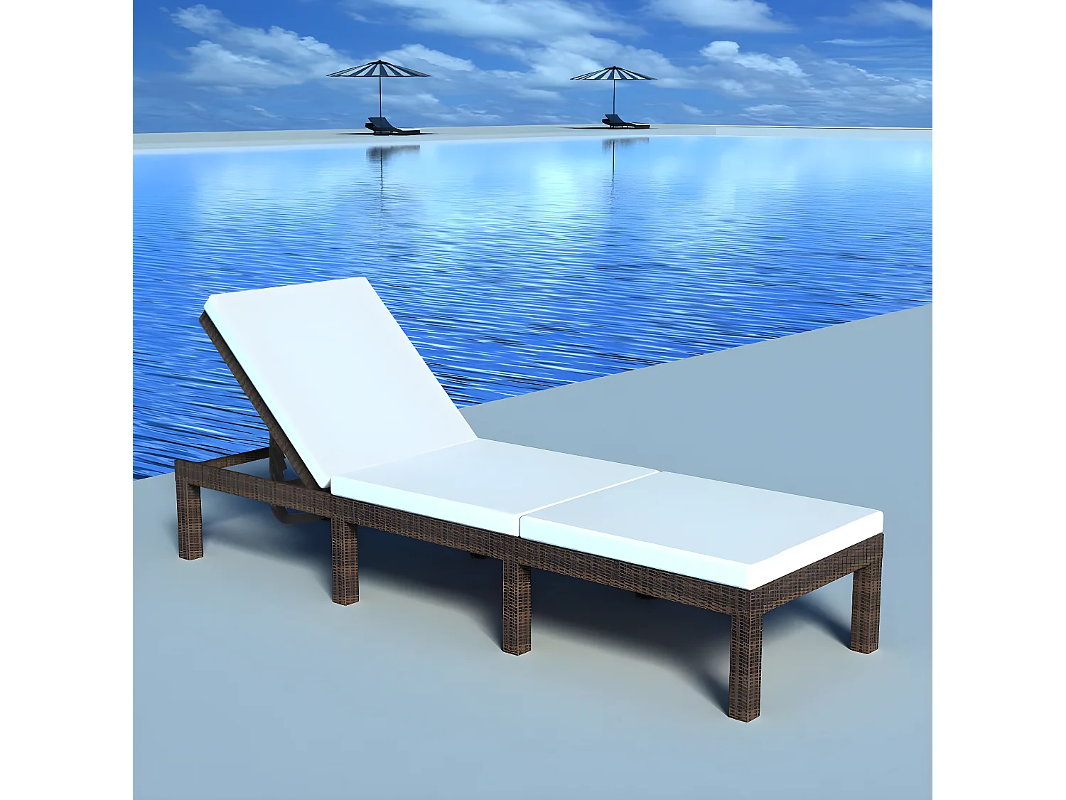 Bain de soleil avec coussin Résine tressée Marron SEF87033