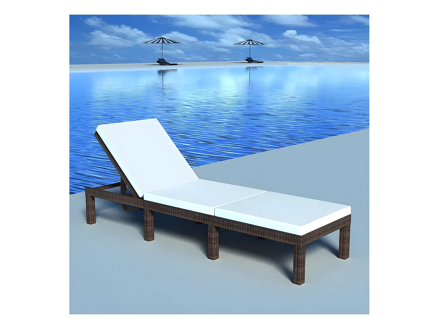 Bain de soleil avec coussin Résine tressée Marron SEF87033