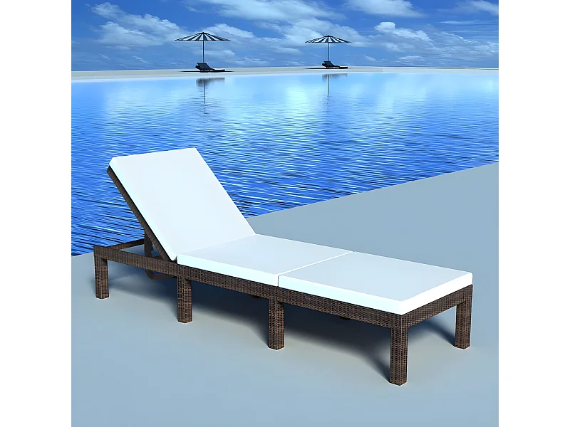 Bain de soleil avec coussin Résine tressée Marron SEF87033