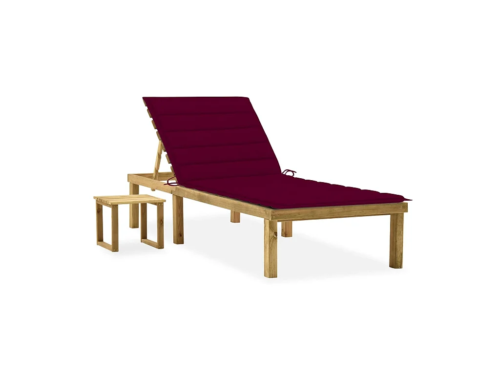 Bain de soleil de jardin avec table et coussin Pin imprégné SEF46036