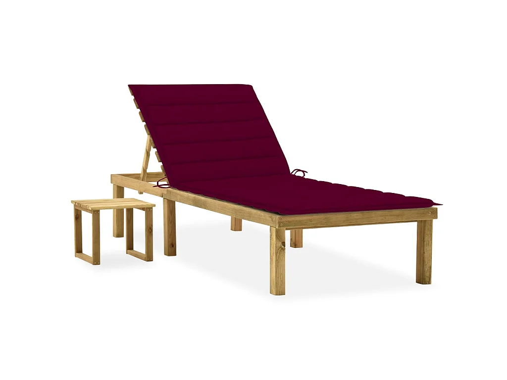 Bain de soleil de jardin avec table et coussin Pin imprégné SEF46036