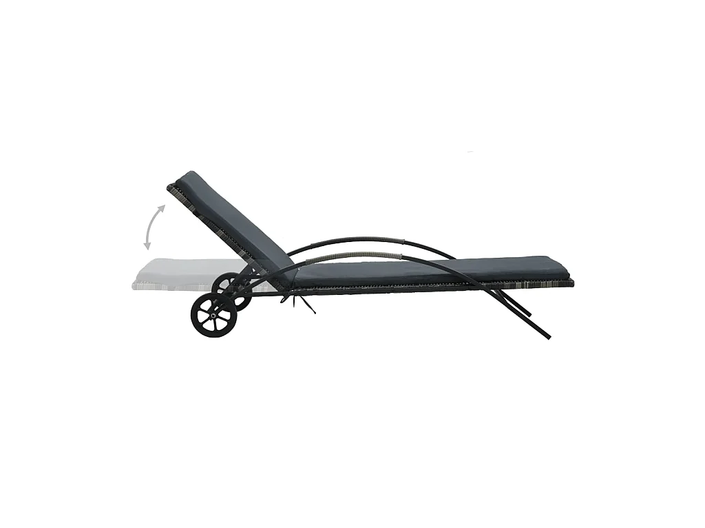 Bain de soleil avec coussin et roues Résine tressée Anthracite SEF39393