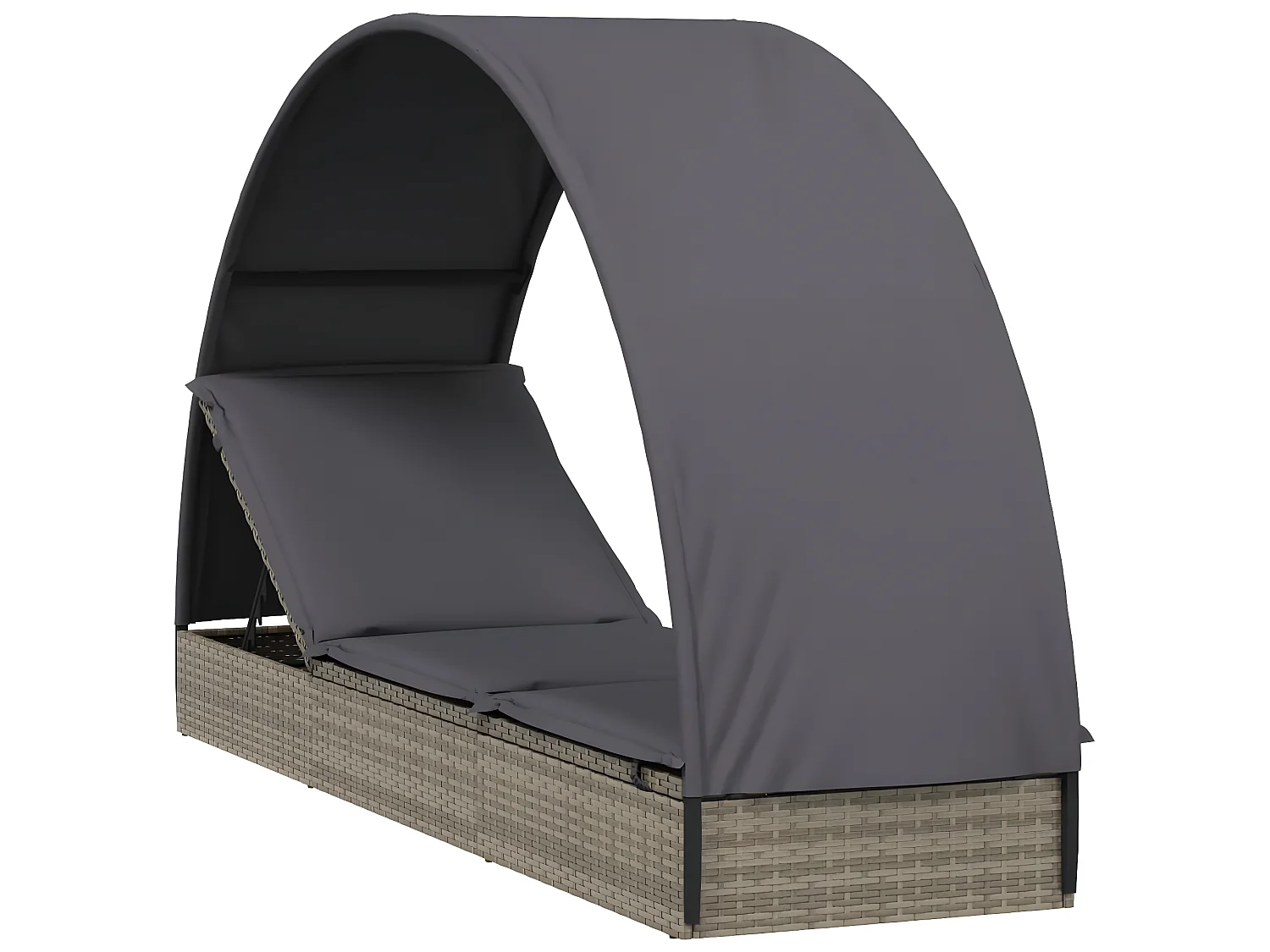 Bain de soleil avec toit rond gris 211x57x140 cm résine tressée SEF88465