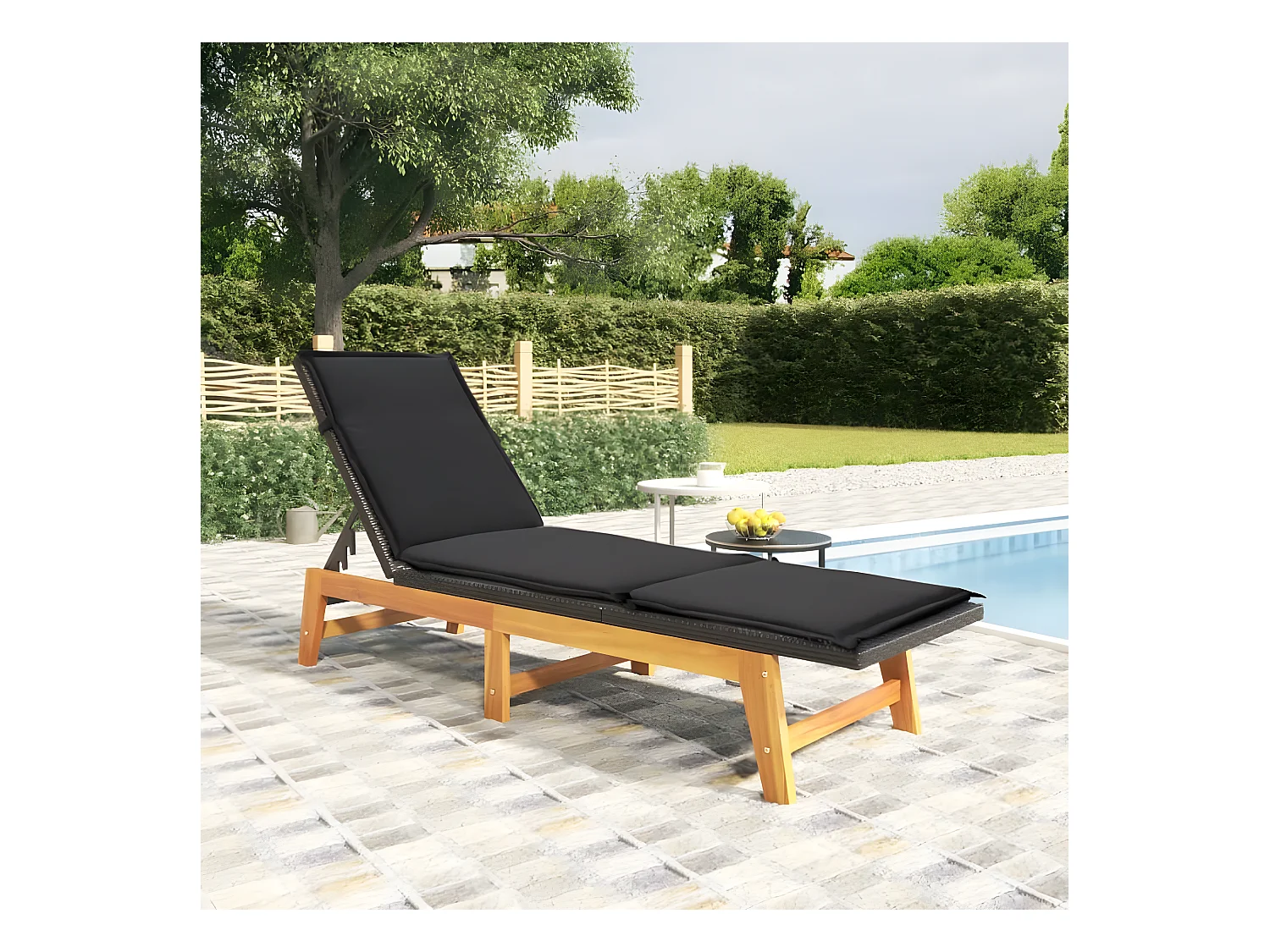 Bain de soleil avec coussin Résine tressée/bois massif d'acacia SEF12653