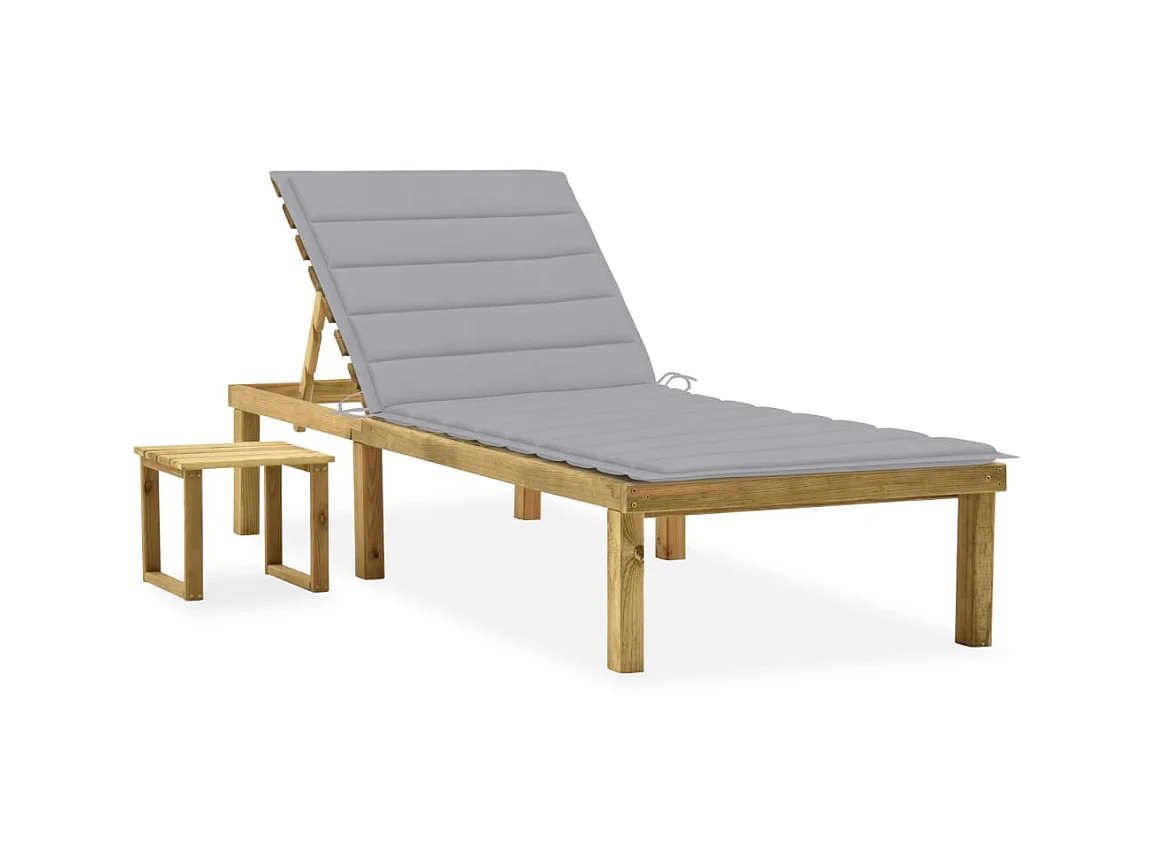 Bain de soleil de jardin avec table et coussin Pin imprégné SEF58356