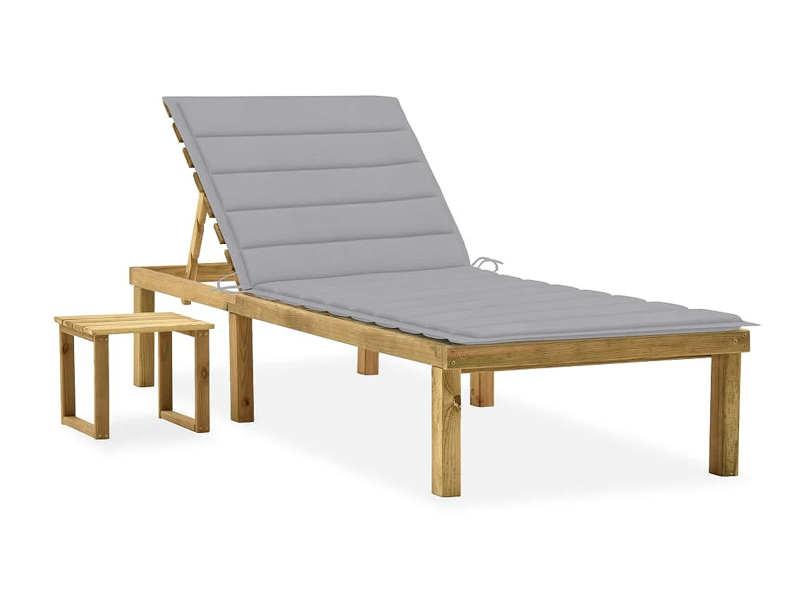 Bain de soleil de jardin avec table et coussin Pin imprégné SEF58356