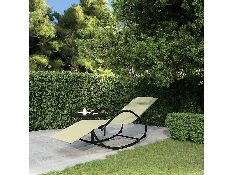 Ligbed schommelend staal en textileen crèmekleurig NL130988