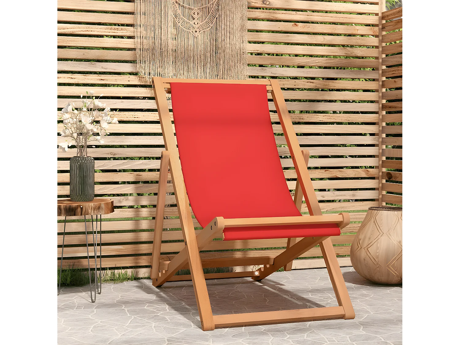 Bain de soleil pliable Bois de teck solide Rouge SEF12140