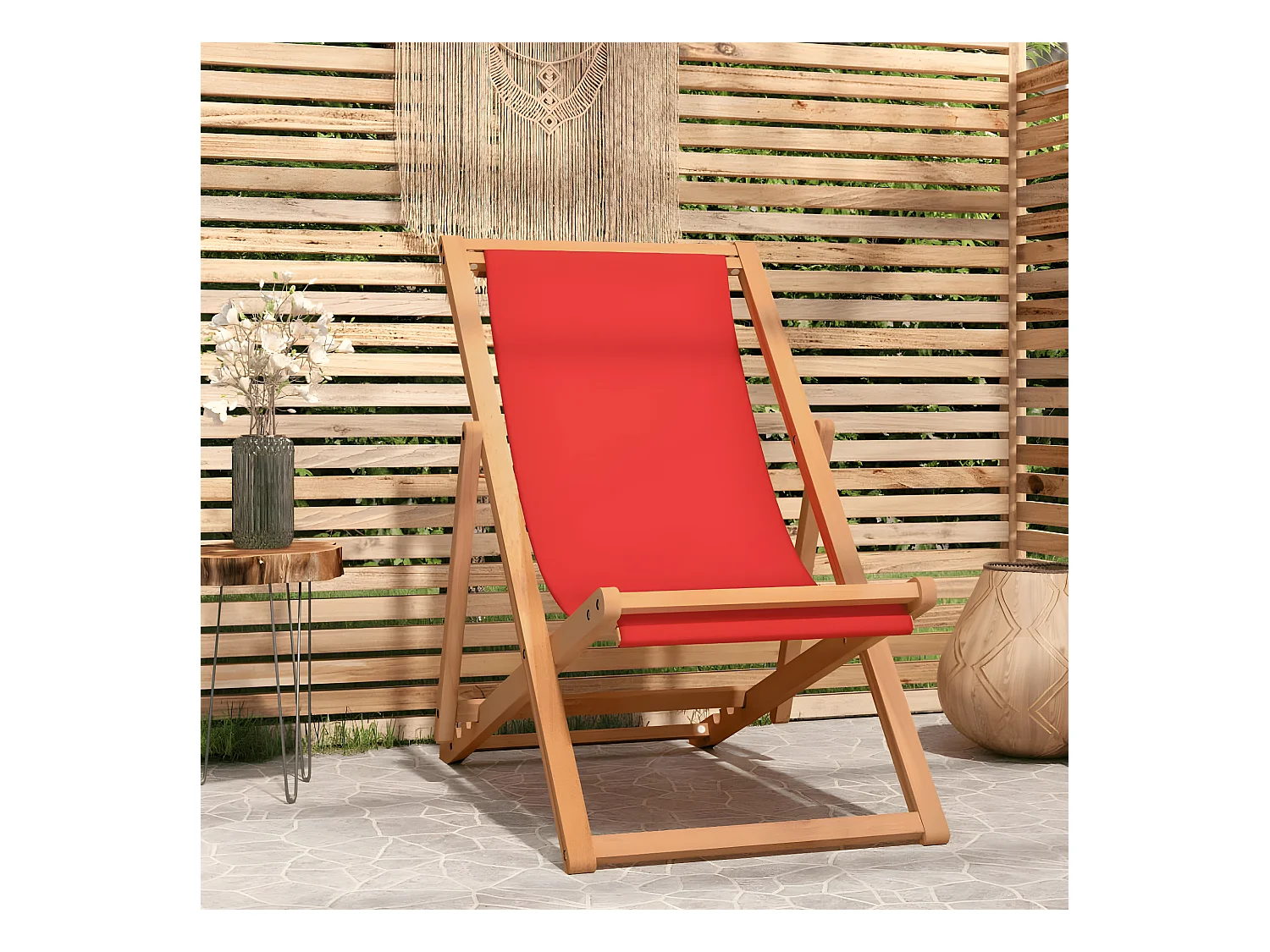 Bain de soleil pliable Bois de teck solide Rouge SEF12140