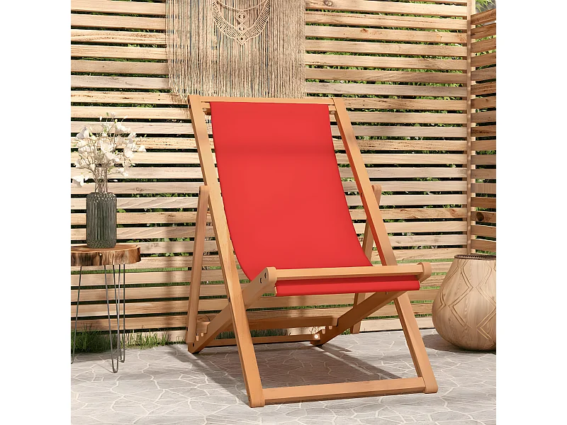 Bain de soleil pliable Bois de teck solide Rouge SEF12140