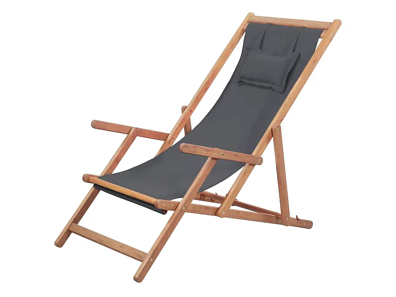 Bain de soleil pliable de plage Tissu et cadre en bois Gris SEF20934