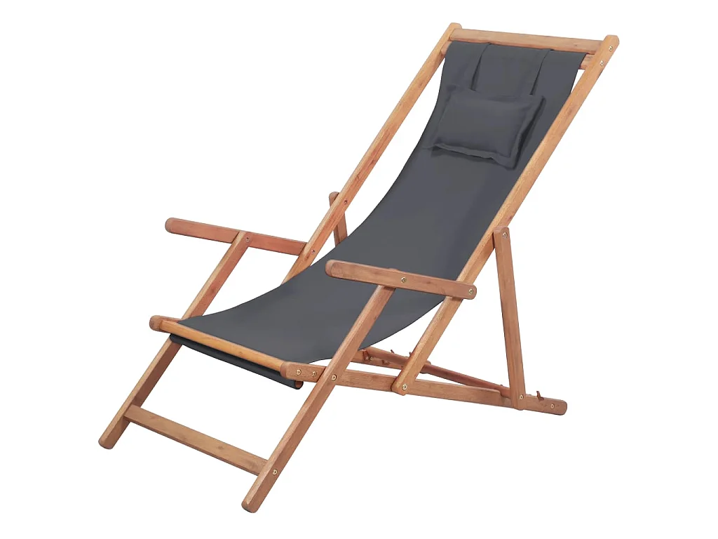 Bain de soleil pliable de plage Tissu et cadre en bois Gris SEF20934